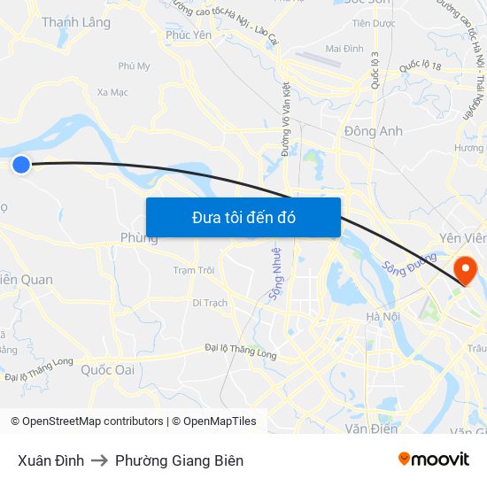 Xuân Đình to Phường Giang Biên map