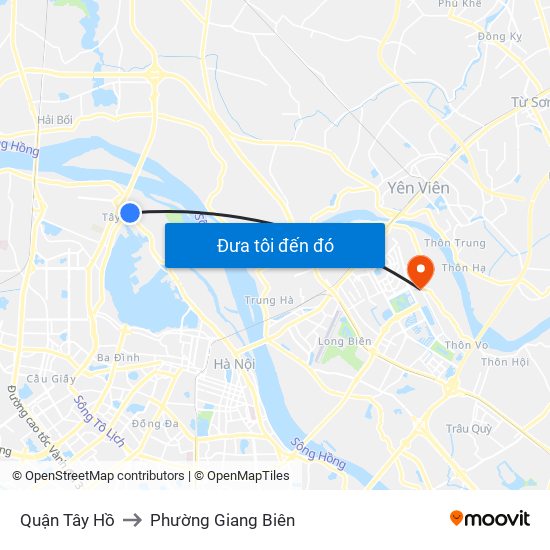 Quận Tây Hồ to Phường Giang Biên map