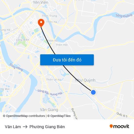 Văn Lâm to Phường Giang Biên map