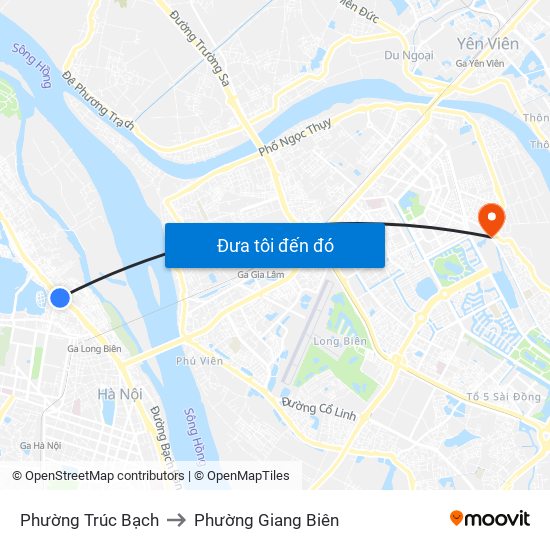 Phường Trúc Bạch to Phường Giang Biên map