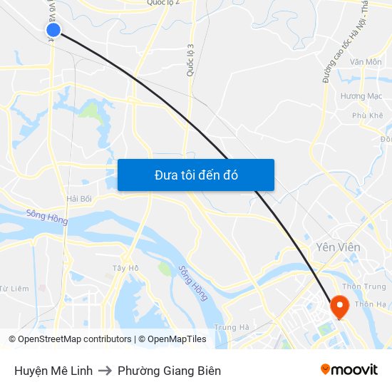 Huyện Mê Linh to Phường Giang Biên map