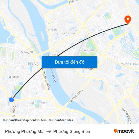 Phường Phương Mai to Phường Giang Biên map