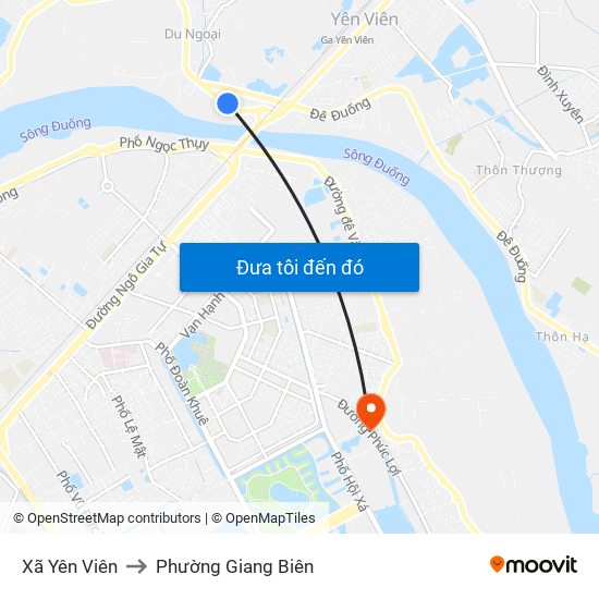 Xã Yên Viên to Phường Giang Biên map