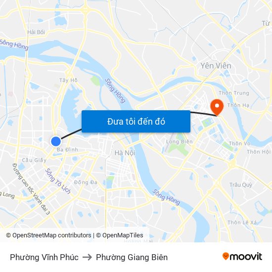 Phường Vĩnh Phúc to Phường Giang Biên map