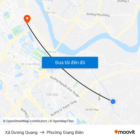 Xã Dương Quang to Phường Giang Biên map