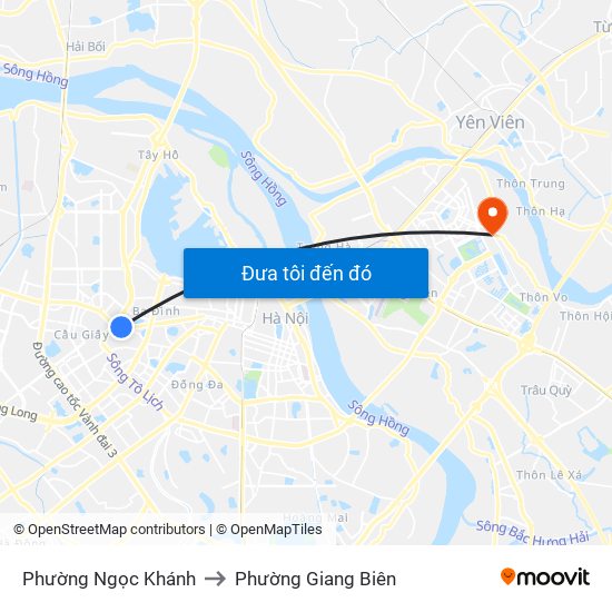 Phường Ngọc Khánh to Phường Giang Biên map