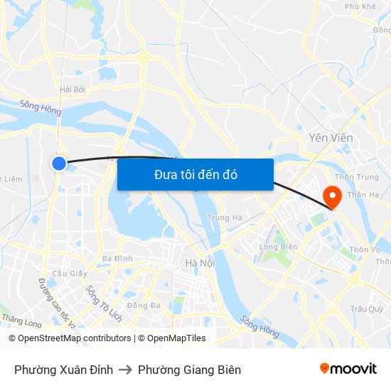 Phường Xuân Đỉnh to Phường Giang Biên map