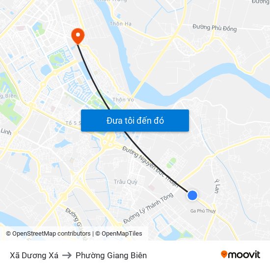 Xã Dương Xá to Phường Giang Biên map