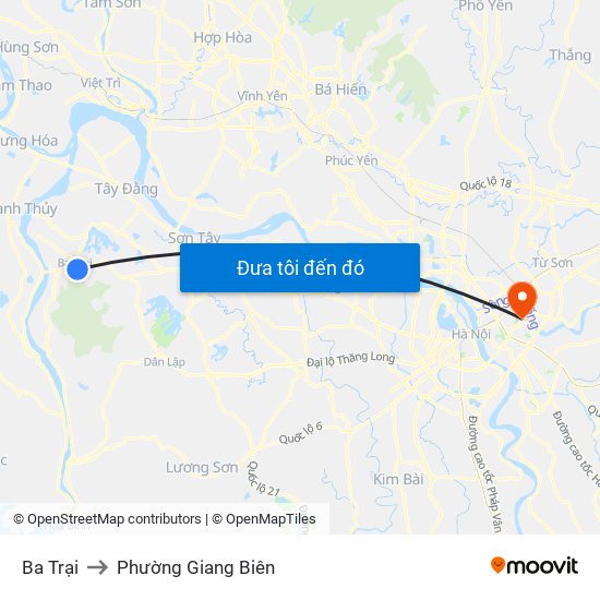 Ba Trại to Phường Giang Biên map