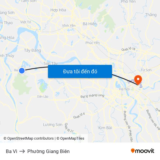 Ba Vì to Phường Giang Biên map