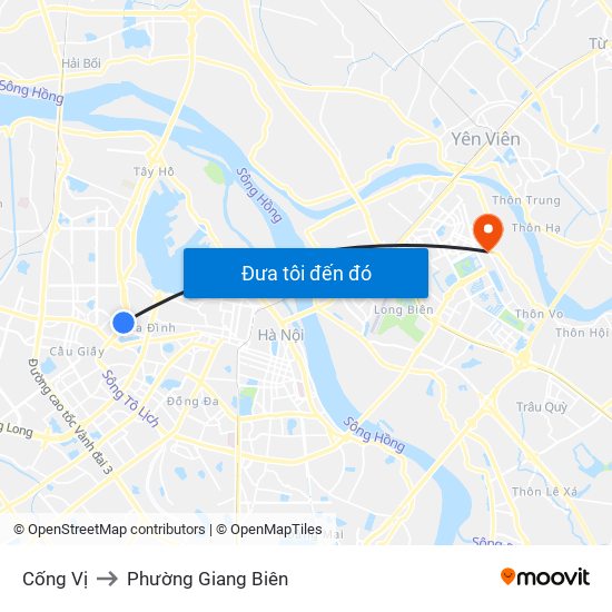 Cống Vị to Phường Giang Biên map