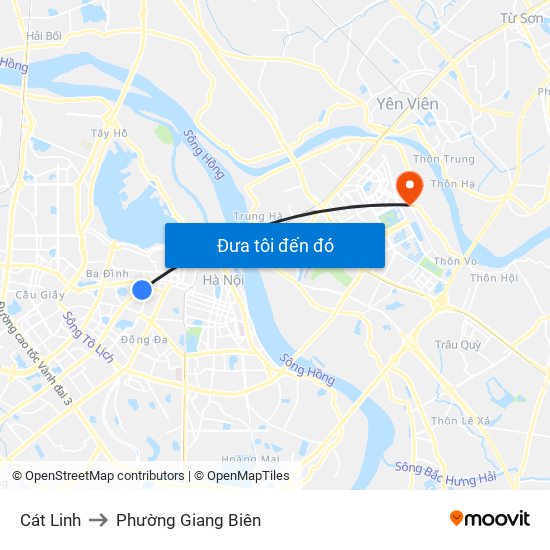 Cát Linh to Phường Giang Biên map