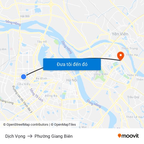 Dịch Vọng to Phường Giang Biên map