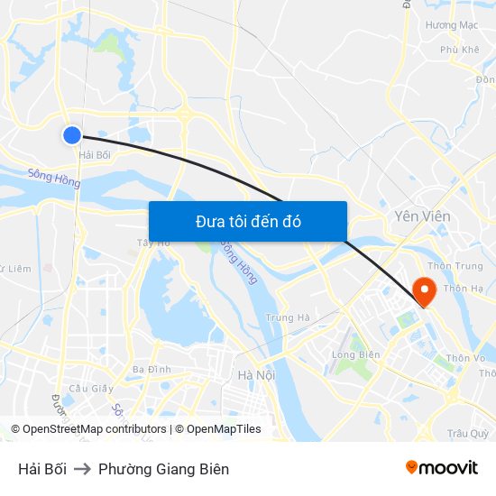 Hải Bối to Phường Giang Biên map