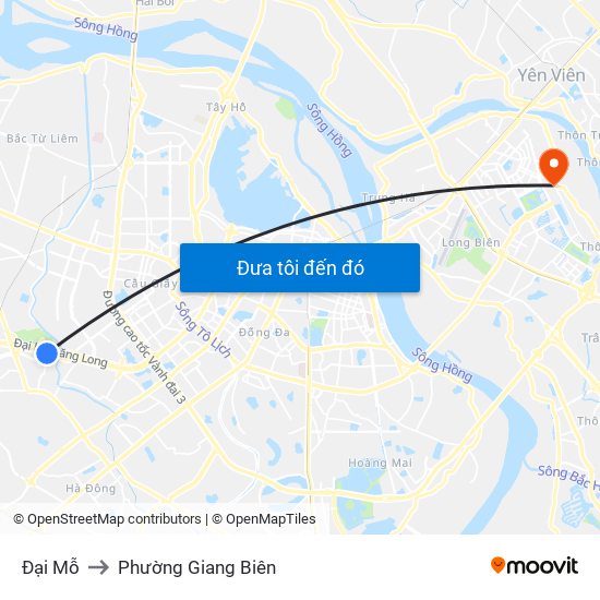 Đại Mỗ to Phường Giang Biên map