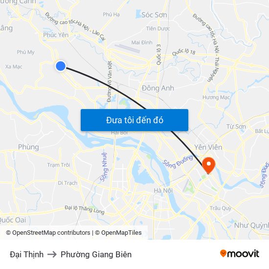 Đại Thịnh to Phường Giang Biên map