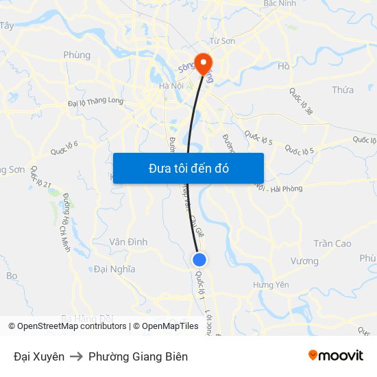 Đại Xuyên to Phường Giang Biên map