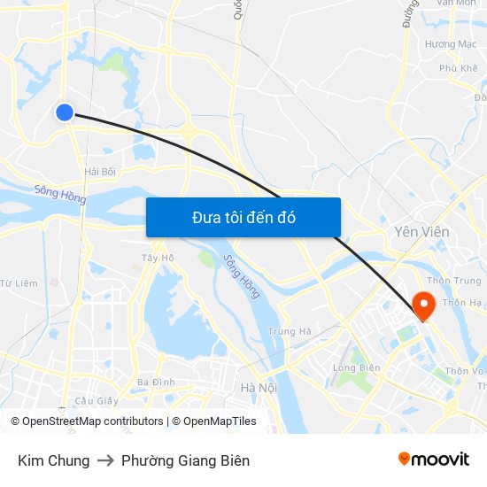 Kim Chung to Phường Giang Biên map