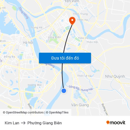 Kim Lan to Phường Giang Biên map