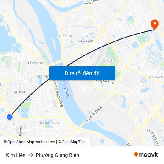 Kim Liên to Phường Giang Biên map