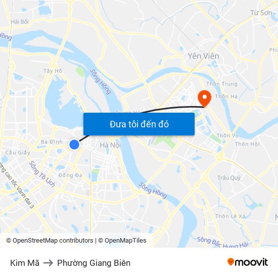 Kim Mã to Phường Giang Biên map