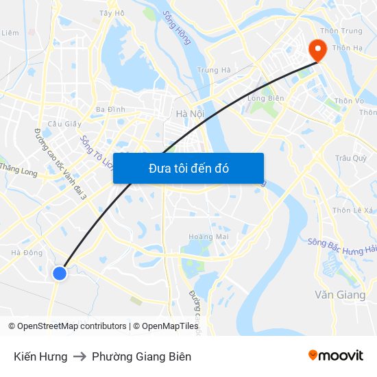 Kiến Hưng to Phường Giang Biên map