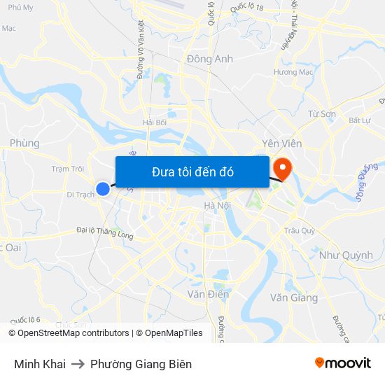Minh Khai to Phường Giang Biên map