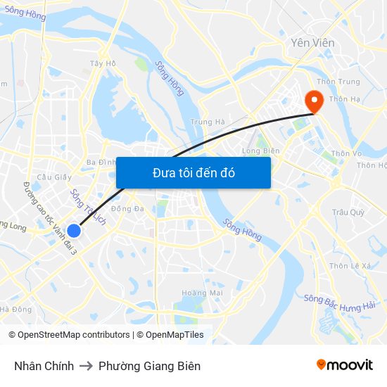 Nhân Chính to Phường Giang Biên map