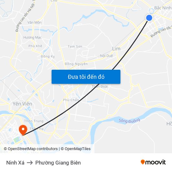 Ninh Xá to Phường Giang Biên map