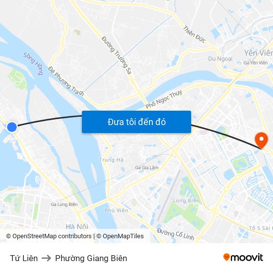 Tứ Liên to Phường Giang Biên map