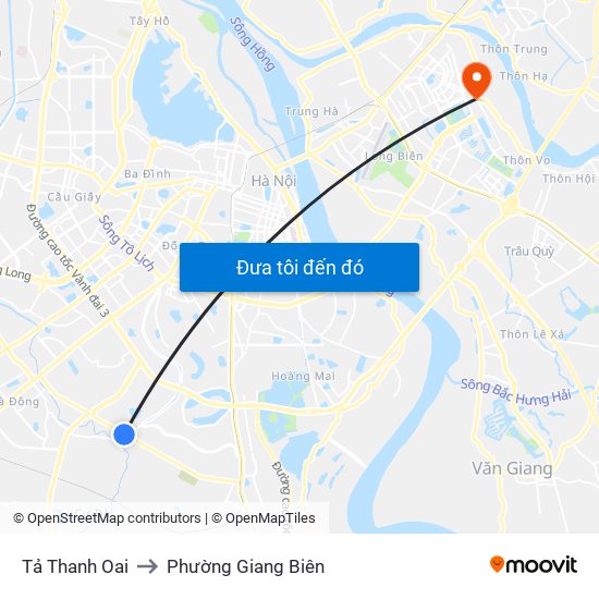 Tả Thanh Oai to Phường Giang Biên map
