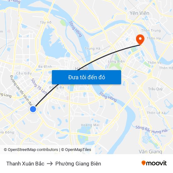 Thanh Xuân Bắc to Phường Giang Biên map