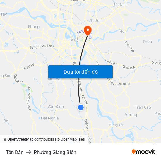 Tân Dân to Phường Giang Biên map