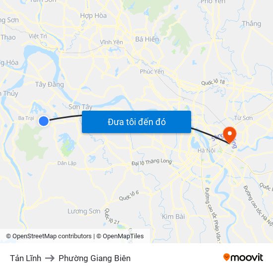 Tản Lĩnh to Phường Giang Biên map