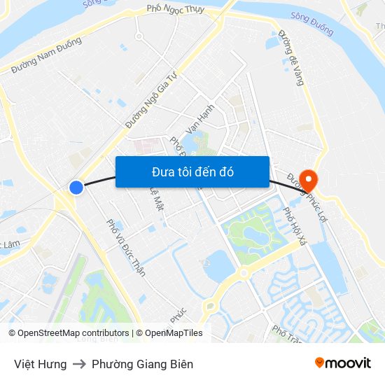 Việt Hưng to Phường Giang Biên map