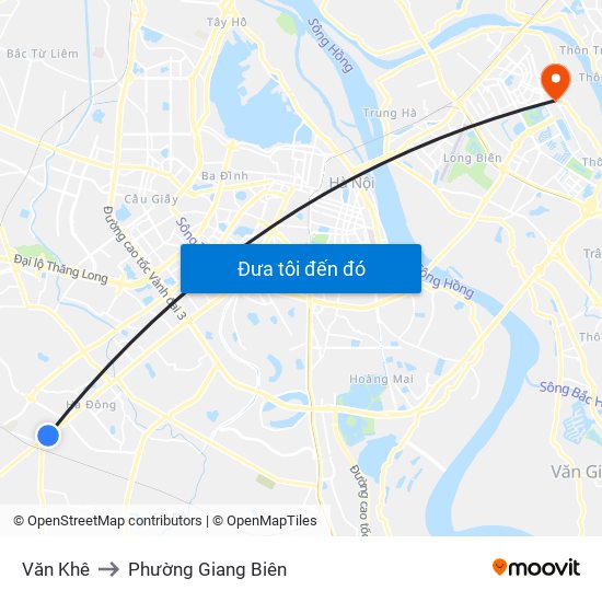 Văn Khê to Phường Giang Biên map