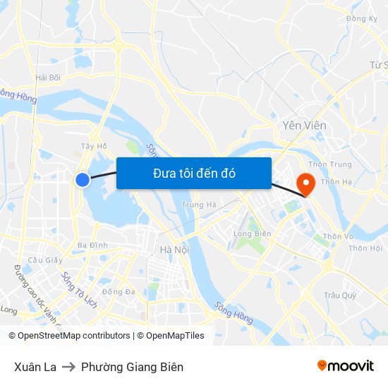 Xuân La to Phường Giang Biên map