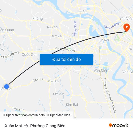 Xuân Mai to Phường Giang Biên map