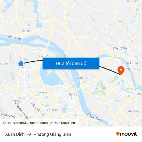 Xuân Đỉnh to Phường Giang Biên map