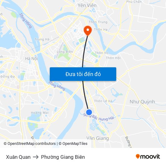 Xuân Quan to Phường Giang Biên map
