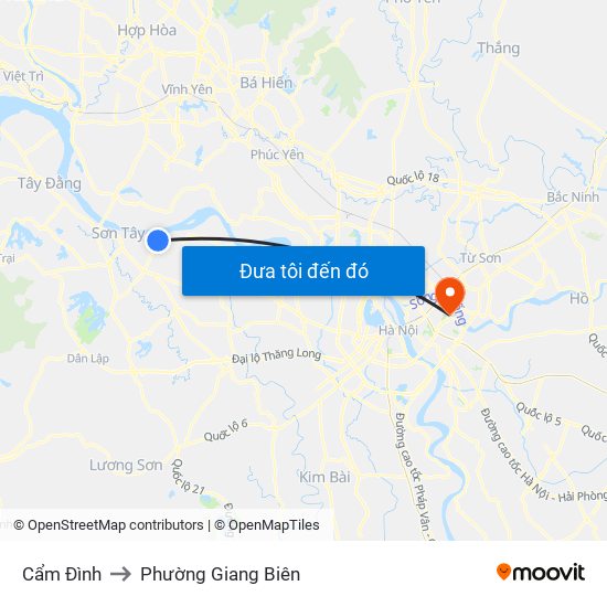 Cẩm Đình to Phường Giang Biên map