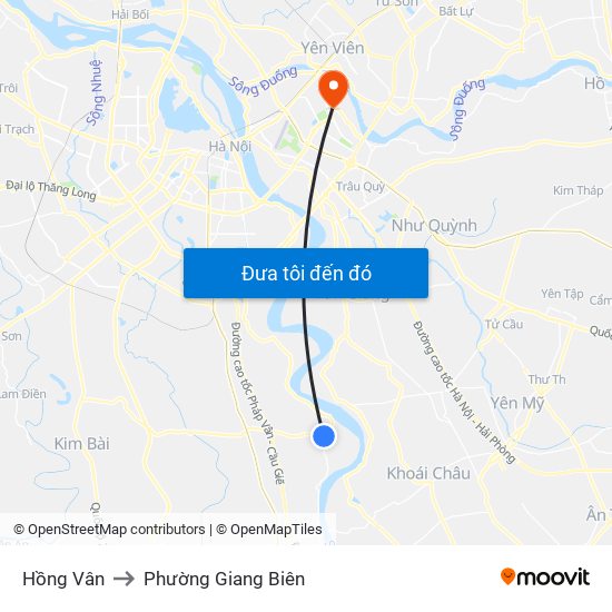 Hồng Vân to Phường Giang Biên map