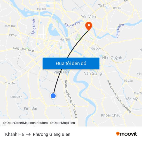Khánh Hà to Phường Giang Biên map