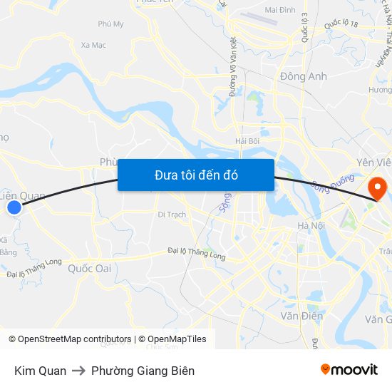 Kim Quan to Phường Giang Biên map
