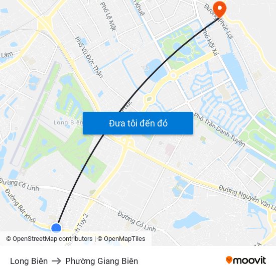 Long Biên to Phường Giang Biên map