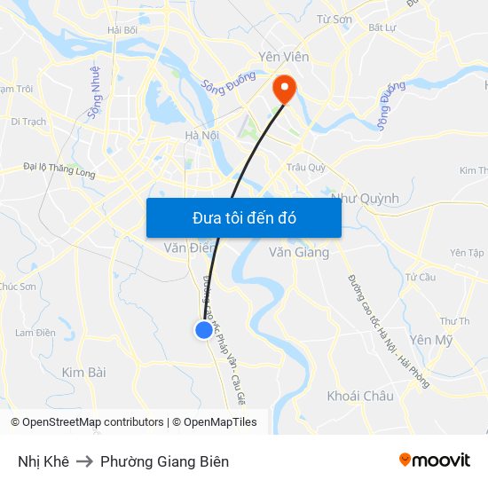 Nhị Khê to Phường Giang Biên map