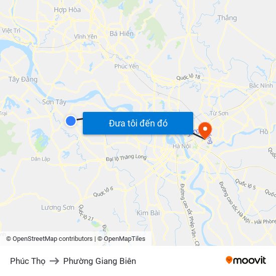 Phúc Thọ to Phường Giang Biên map