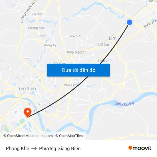 Phong Khê to Phường Giang Biên map