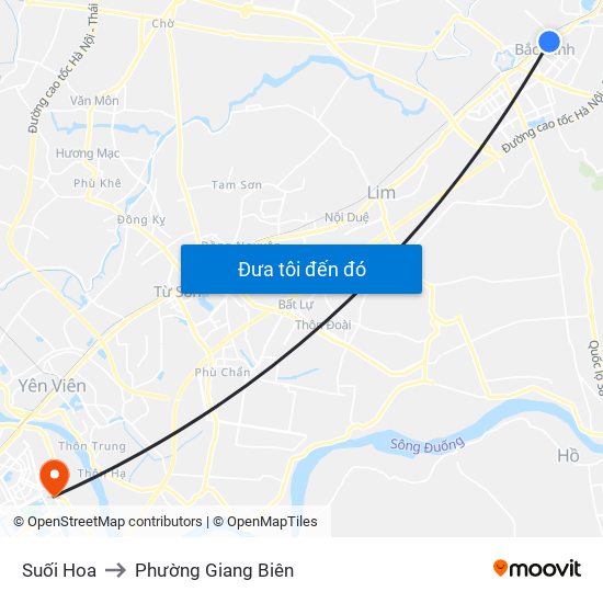 Suối Hoa to Phường Giang Biên map