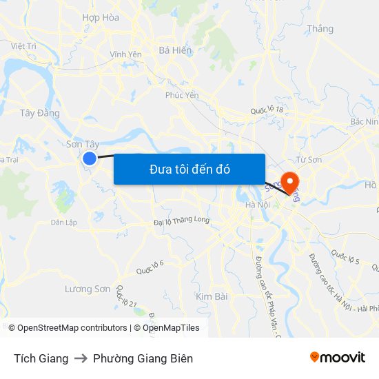 Tích Giang to Phường Giang Biên map